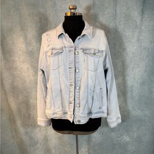 Stretchy light denim coat plus size